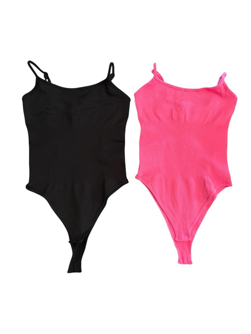 Women’s Ribbed One-Piece Two Bodysuits  - Black & Bright Pink. 2 in lot